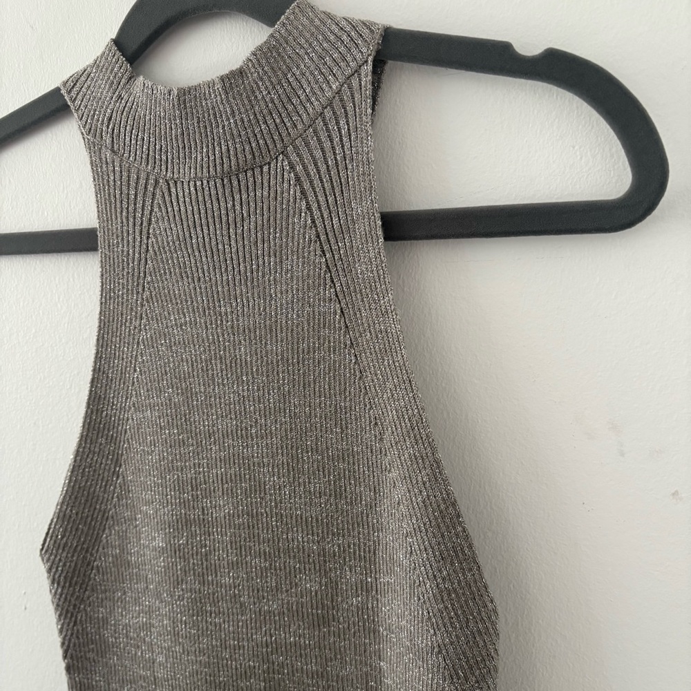 Mango Lurex Halter Neck Fine Knit Sleeveless Top In Silver Size M NWOT - Picture 11 of 15